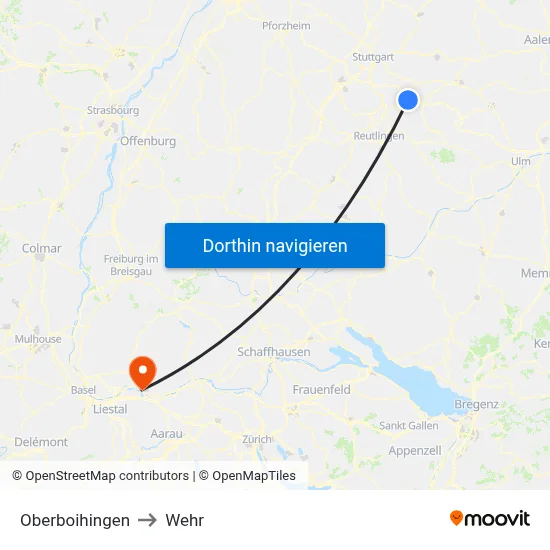 Oberboihingen to Wehr map