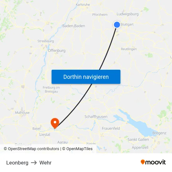 Leonberg to Wehr map