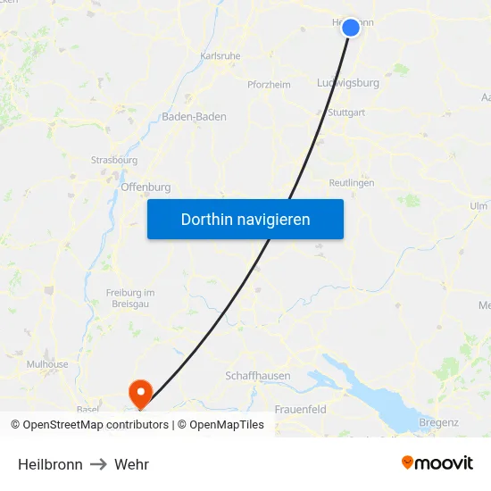 Heilbronn to Wehr map