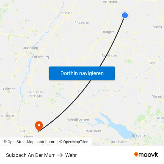 Sulzbach An Der Murr to Wehr map