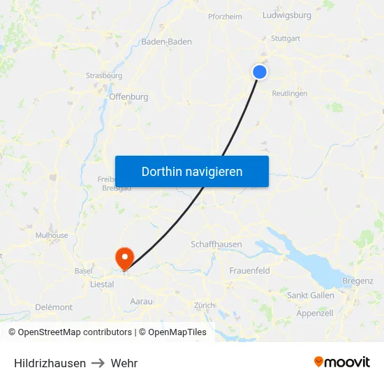 Hildrizhausen to Wehr map