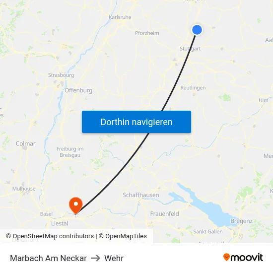 Marbach Am Neckar to Wehr map