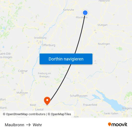 Maulbronn to Wehr map