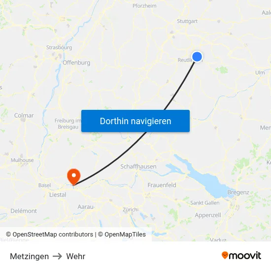 Metzingen to Wehr map