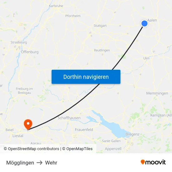 Mögglingen to Wehr map