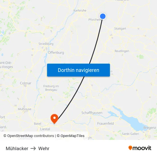 Mühlacker to Wehr map