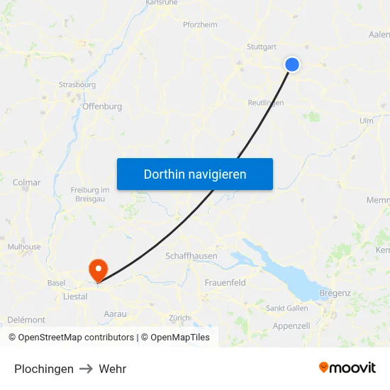 Plochingen to Wehr map