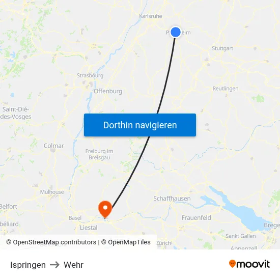 Ispringen to Wehr map