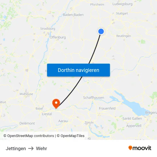 Jettingen to Wehr map