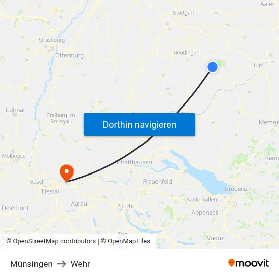 Münsingen to Wehr map