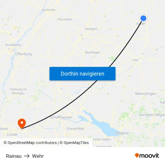 Rainau to Wehr map