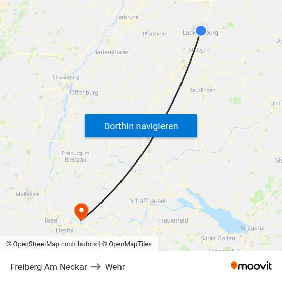 Freiberg Am Neckar to Wehr map