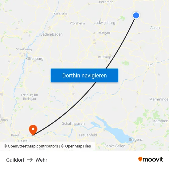 Gaildorf to Wehr map
