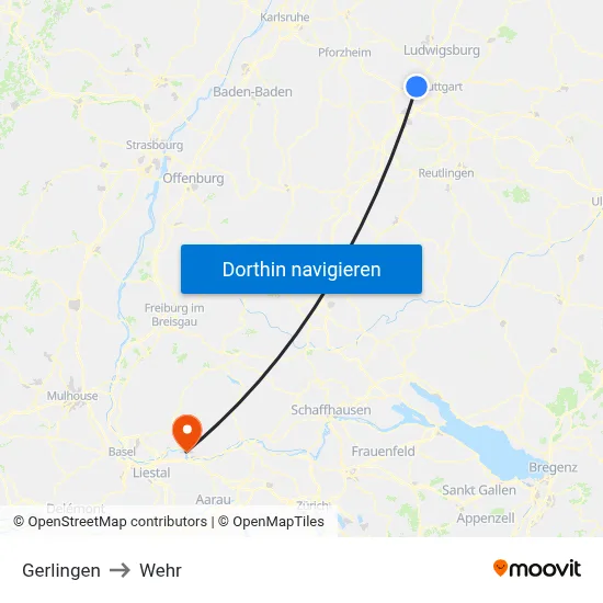 Gerlingen to Wehr map