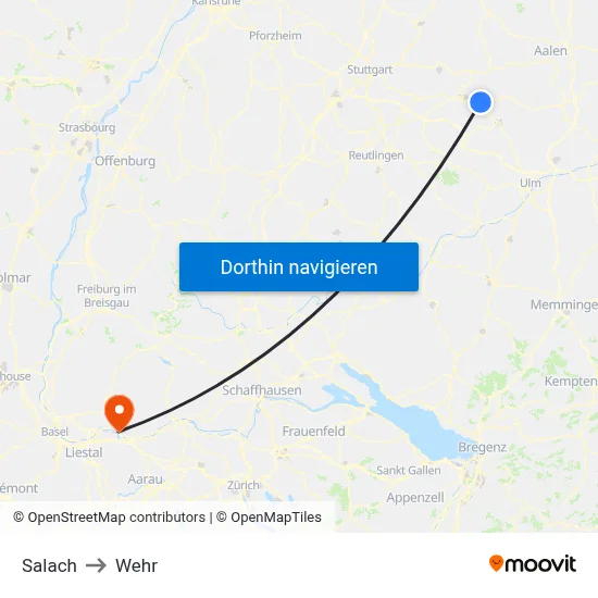 Salach to Wehr map