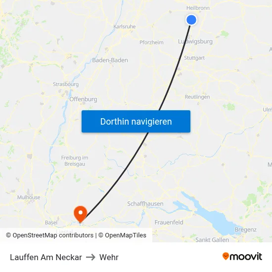 Lauffen Am Neckar to Wehr map