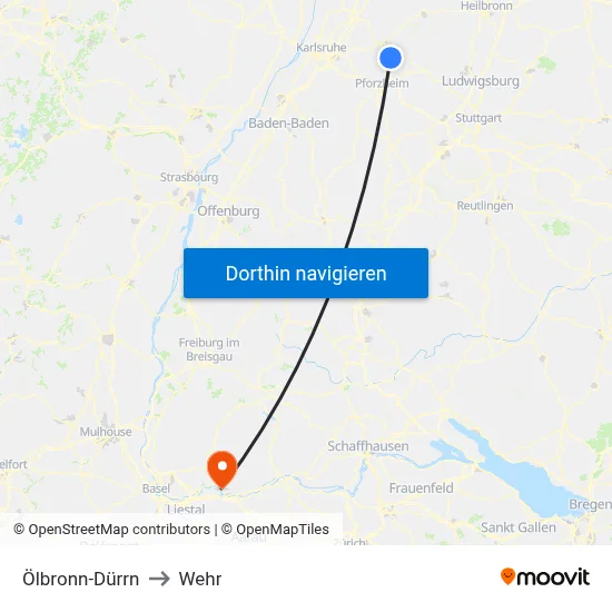 Ölbronn-Dürrn to Wehr map