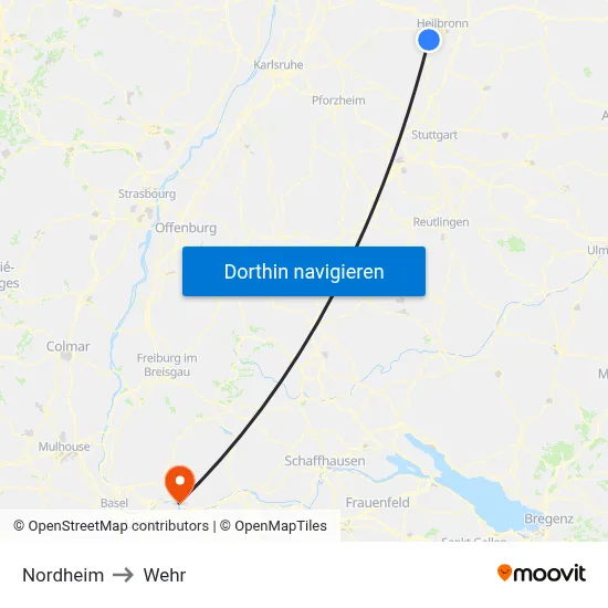 Nordheim to Wehr map