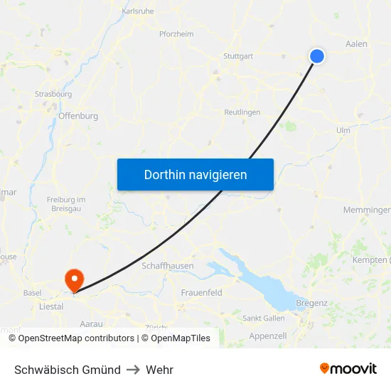 Schwäbisch Gmünd to Wehr map