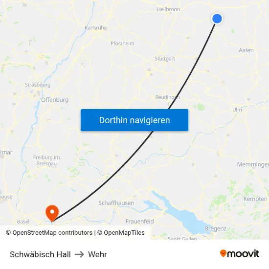 Schwäbisch Hall to Wehr map