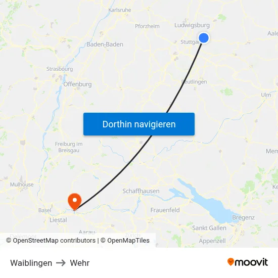 Waiblingen to Wehr map