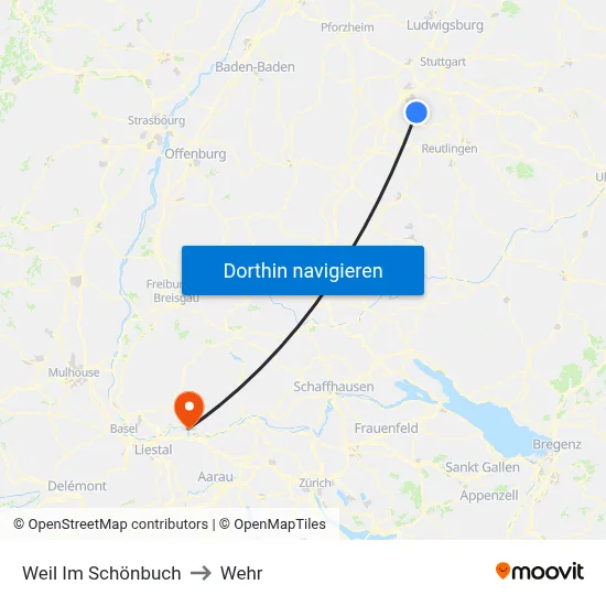 Weil Im Schönbuch to Wehr map