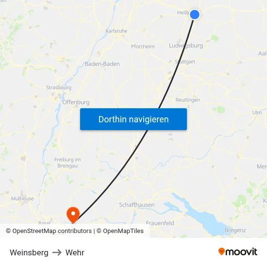 Weinsberg to Wehr map