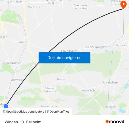 Winden to Bellheim map
