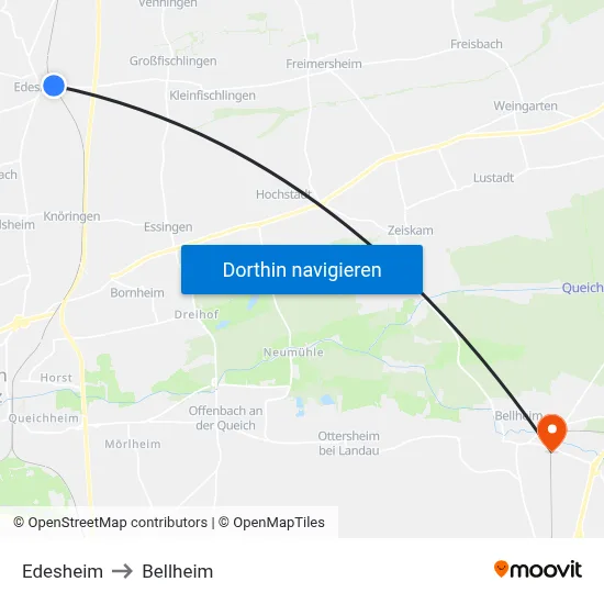 Edesheim to Bellheim map