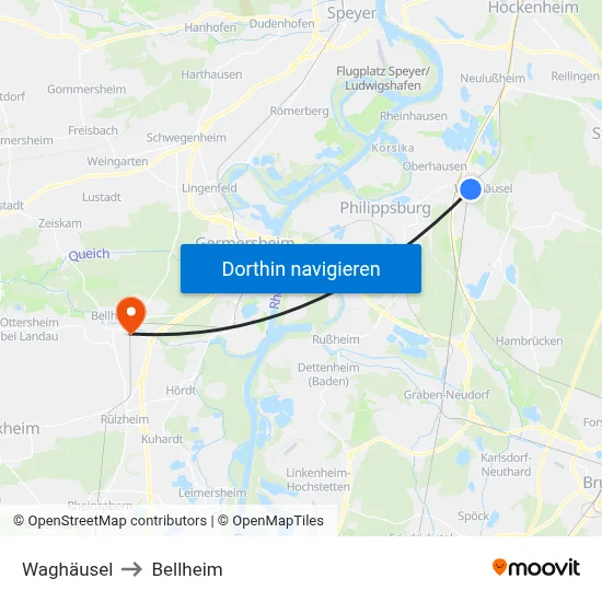 Waghäusel to Bellheim map