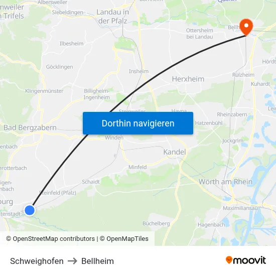 Schweighofen to Bellheim map