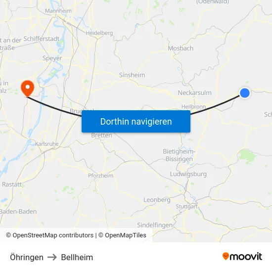 Öhringen to Bellheim map