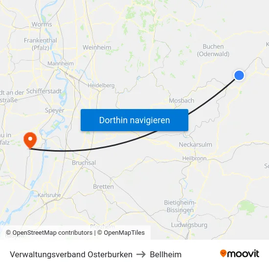 Verwaltungsverband Osterburken to Bellheim map