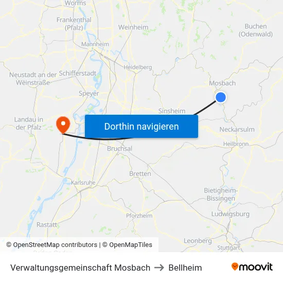 Verwaltungsgemeinschaft Mosbach to Bellheim map