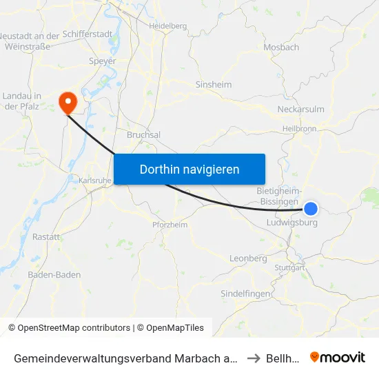 Gemeindeverwaltungsverband Marbach am Neckar to Bellheim map