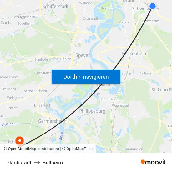 Plankstadt to Bellheim map