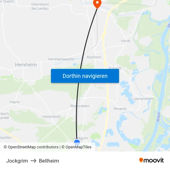 Jockgrim to Bellheim map