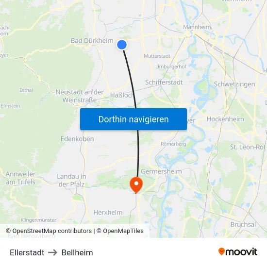 Ellerstadt to Bellheim map