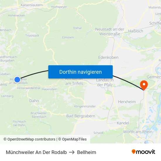 Münchweiler An Der Rodalb to Bellheim map