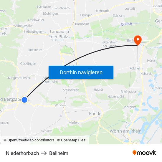 Niederhorbach to Bellheim map