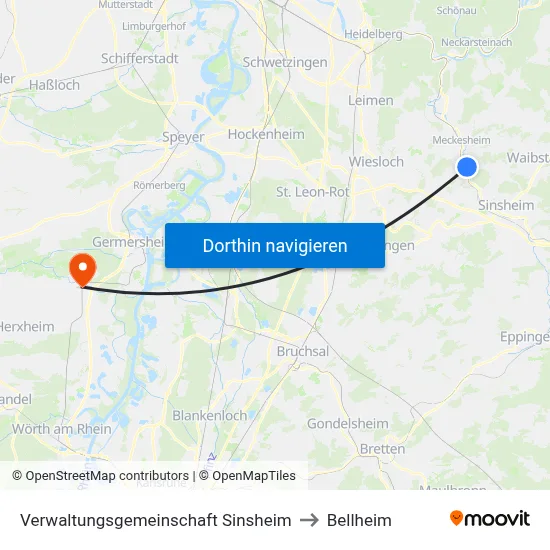 Verwaltungsgemeinschaft Sinsheim to Bellheim map