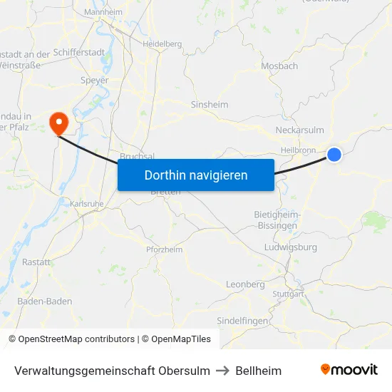 Verwaltungsgemeinschaft Obersulm to Bellheim map