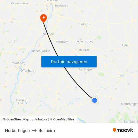 Herbertingen to Bellheim map