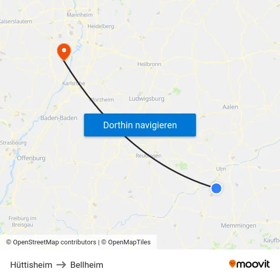 Hüttisheim to Bellheim map