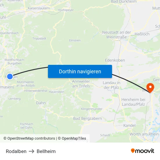 Rodalben to Bellheim map