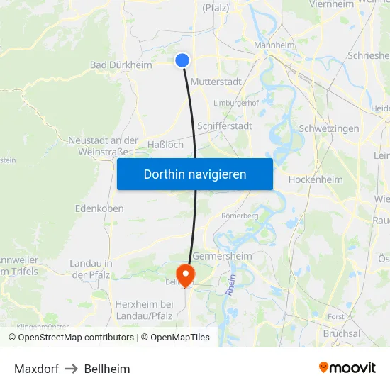 Maxdorf to Bellheim map