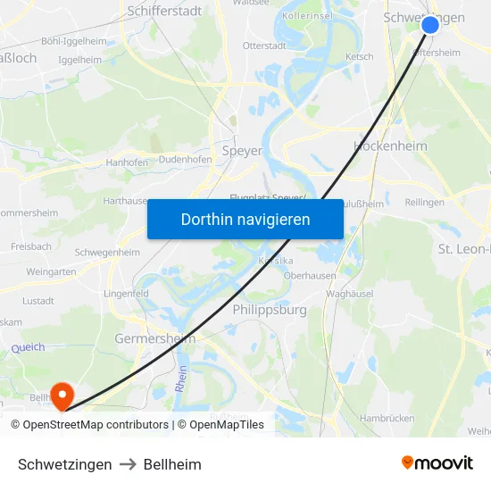 Schwetzingen to Bellheim map