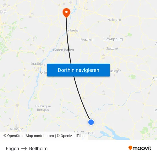 Engen to Bellheim map