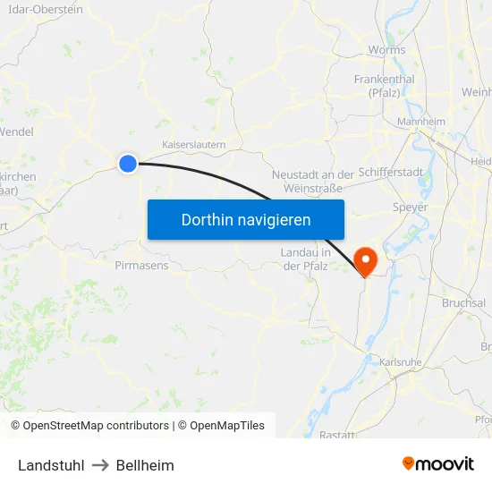 Landstuhl to Bellheim map