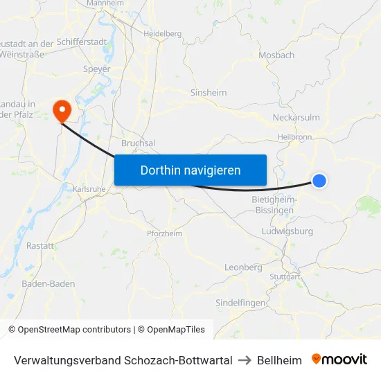 Verwaltungsverband Schozach-Bottwartal to Bellheim map